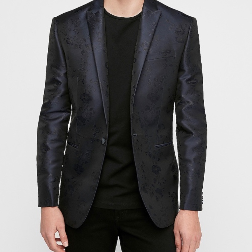 Express Black Jacquard Suit Jacket:Size 38 Slim